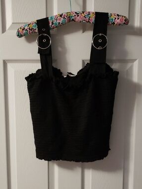 Better Be Black Smocked Ruffled Crop Top